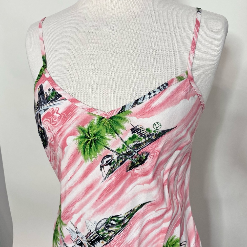 Y2K pink & green tropical print shift dress S/M - Picture 2 of 10